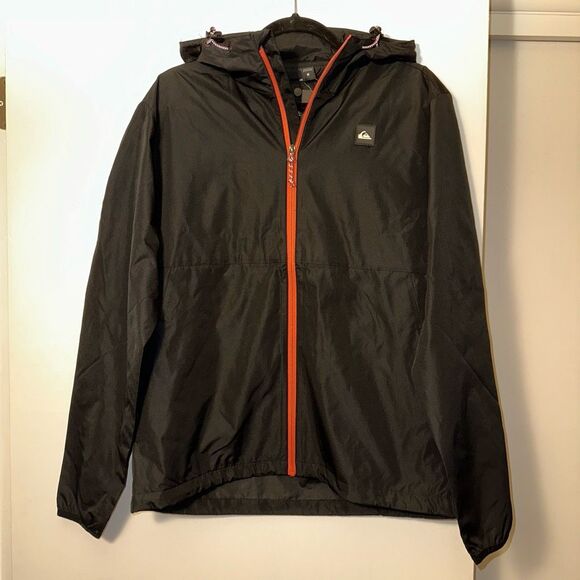 Quiksilver Medium Black Full Zipper Hooded Long Sleeve Wind Breaker Jacket NWT - Picture 1 of 8